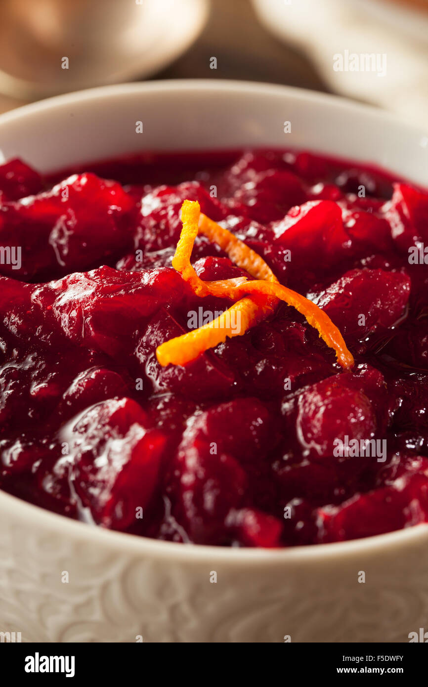 Hausgemachte Bio rote Cranberry-Sauce zum Erntedankfest Stockfoto