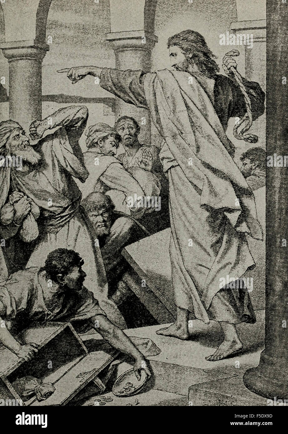 Jesus Christus verjagt die Geldwechsler aus dem Tempel Stockfoto