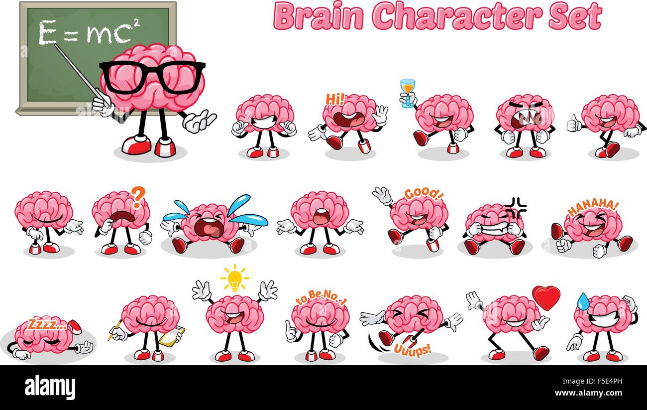 Satz von Gehirn-Cartoon-Charakter-Vektor-Illustration Stock Vektor