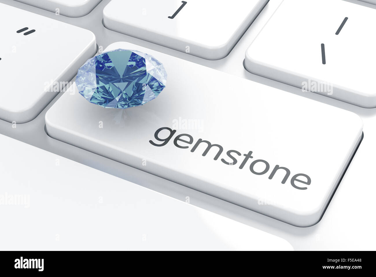 3D Rendering von Juwel, Edelstein, Schmuck, Diamanten, brillanten auf der Computertastatur Stockfoto