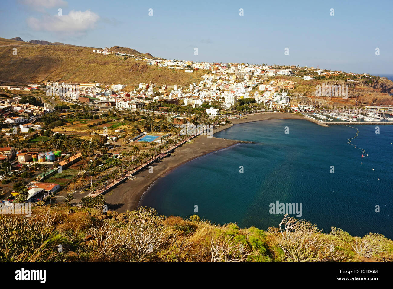 Blick auf San Sebastian De La Gomera, La Gomera, Kanarische Inseln, Spanien, Atlantik, Europa Stockfoto