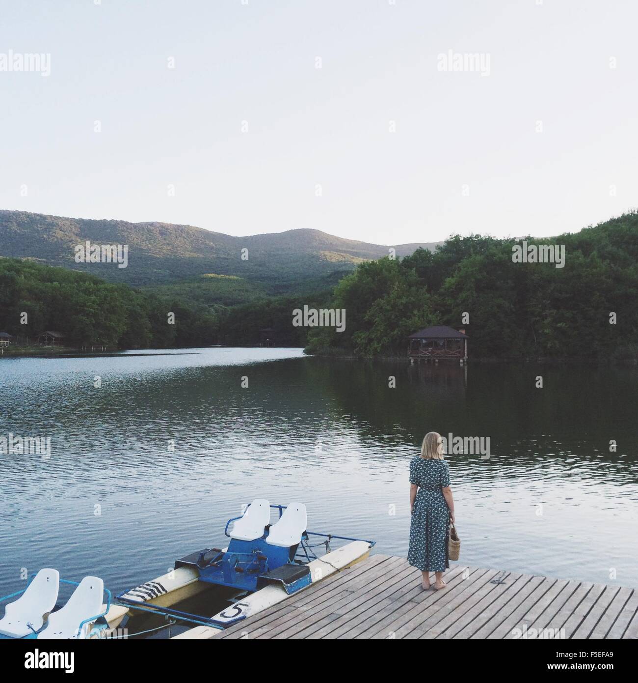 Rückansicht eines Frauen stehen an einem See Stockfoto