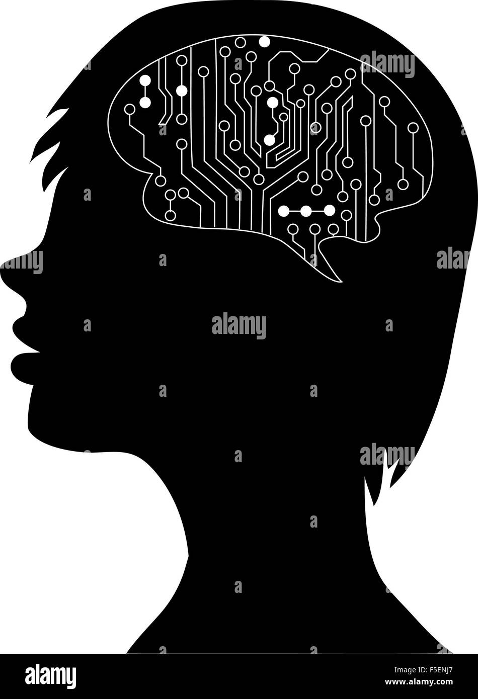 Technologische Gehirne. Vektor-eps10.silhouette des Kopfes und des Gehirns. Prozess des menschlichen Denkens. Das Konzept der Intelligenz. P Stockfoto