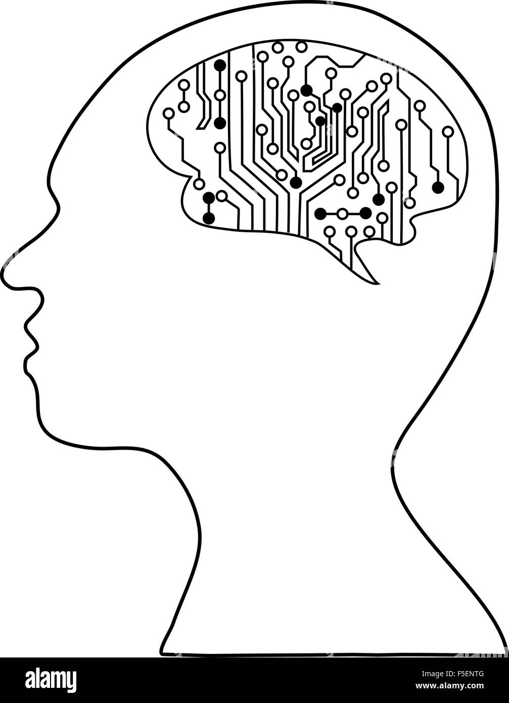 Technologische Gehirne. Vektor-eps10.silhouette des Kopfes und des Gehirns. Prozess des menschlichen Denkens. Das Konzept der Intelligenz. P Stockfoto