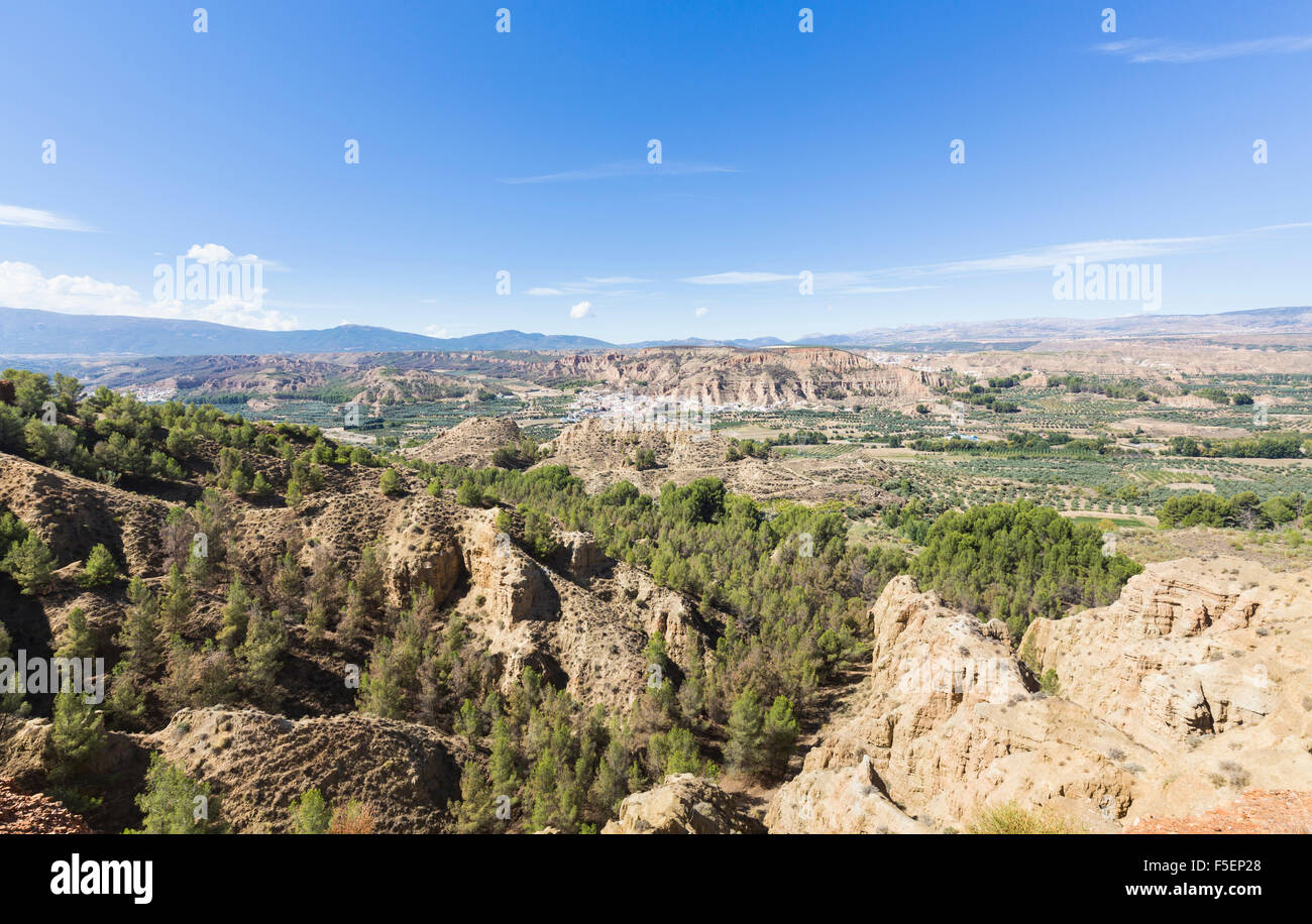 Blick vom Mirador des zerklüfteten Landschaft Guadix, Andalusien, Spanien Stockfoto
