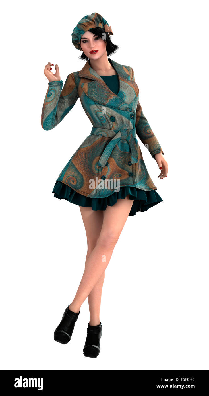 Digitale 3D Rendern einer schönen Vintage Frau isoliert auf weißem Hintergrund Stockfoto