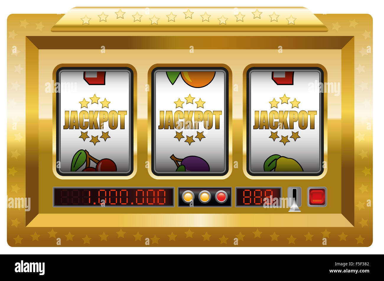 Spielautomat Jackpot Symbole. Abbildung auf weißem Hintergrund. Stockfoto