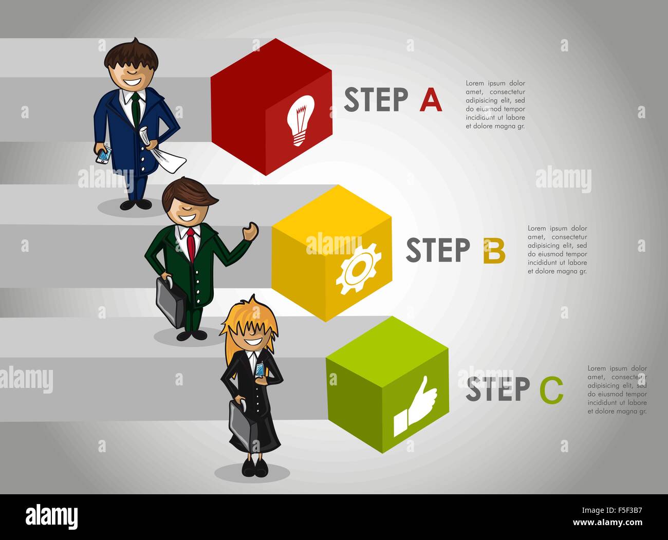 Moderne Strategie Businessplan durch Schritte Konzept Illustration. EPS10 Vektor. Stock Vektor