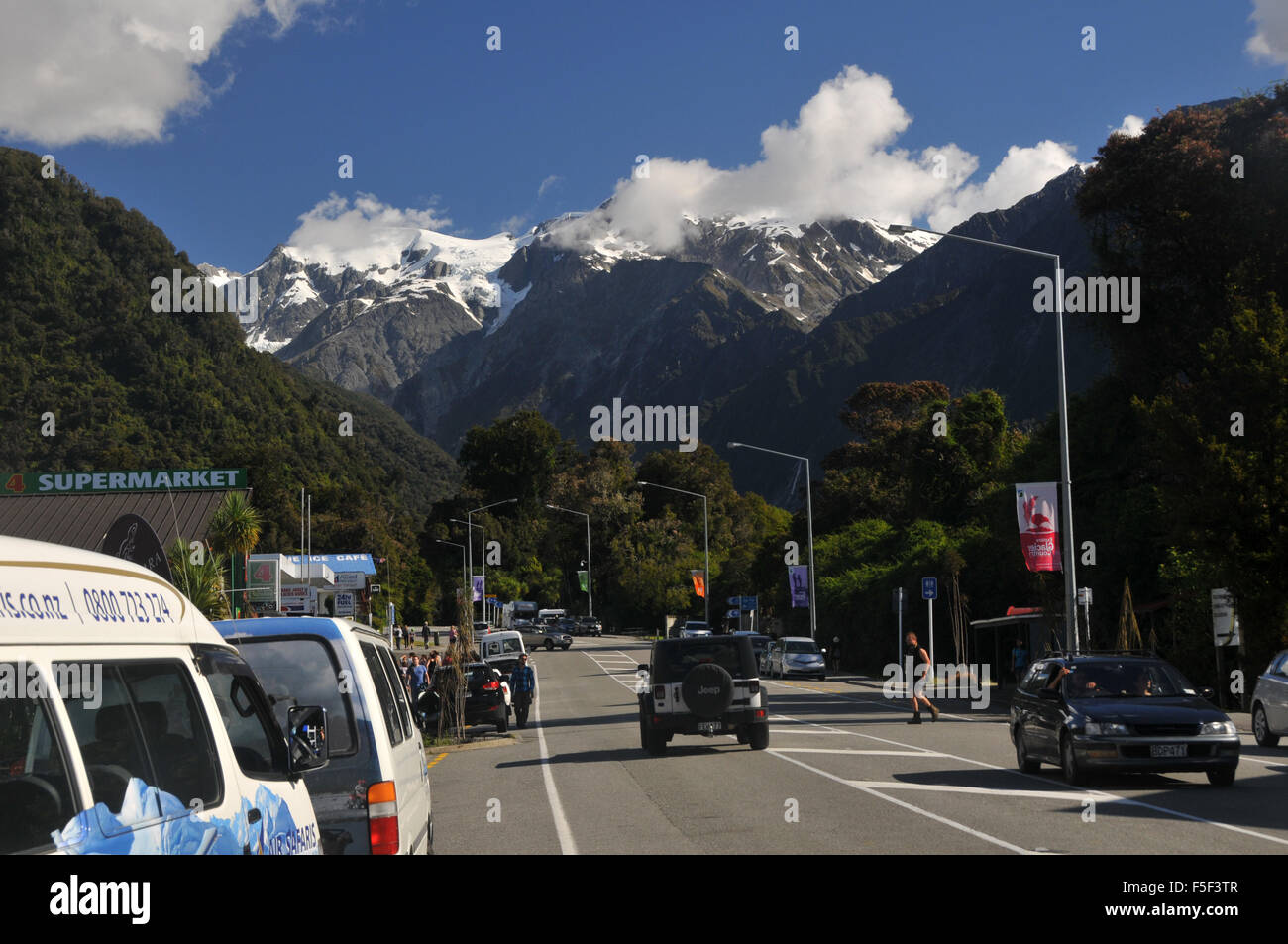 Downtown Franz Josef, Südinsel, Neuseeland Stockfoto