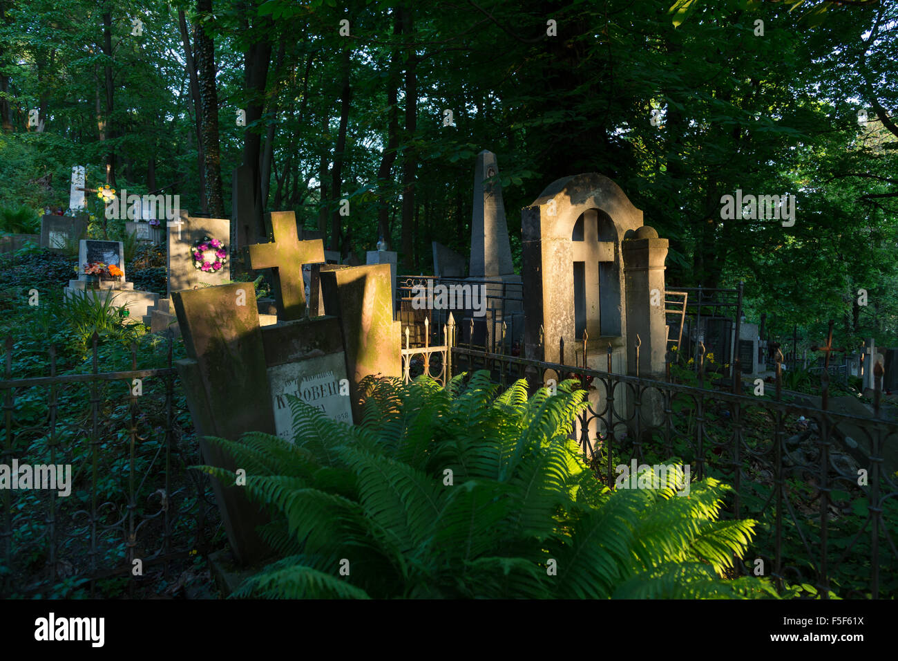 Lviv, Ukraine, Gräber auf dem Lytschakiwski-Friedhof Stockfoto