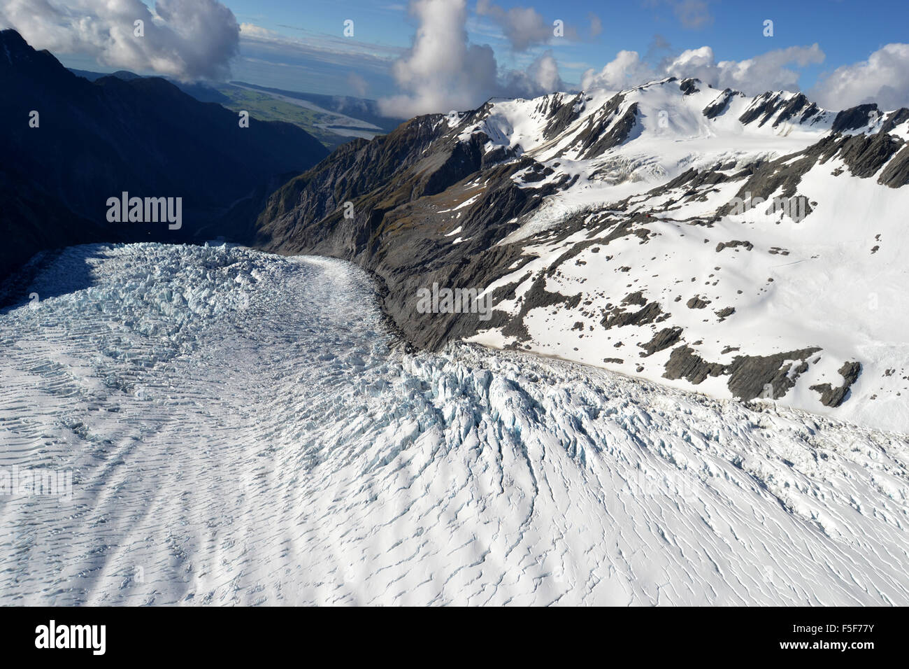Franz Josef Glacier, einem Gletscher schmelzen aufgrund des Klimawandels, Franz Josef, Südinsel, Neuseeland Stockfoto