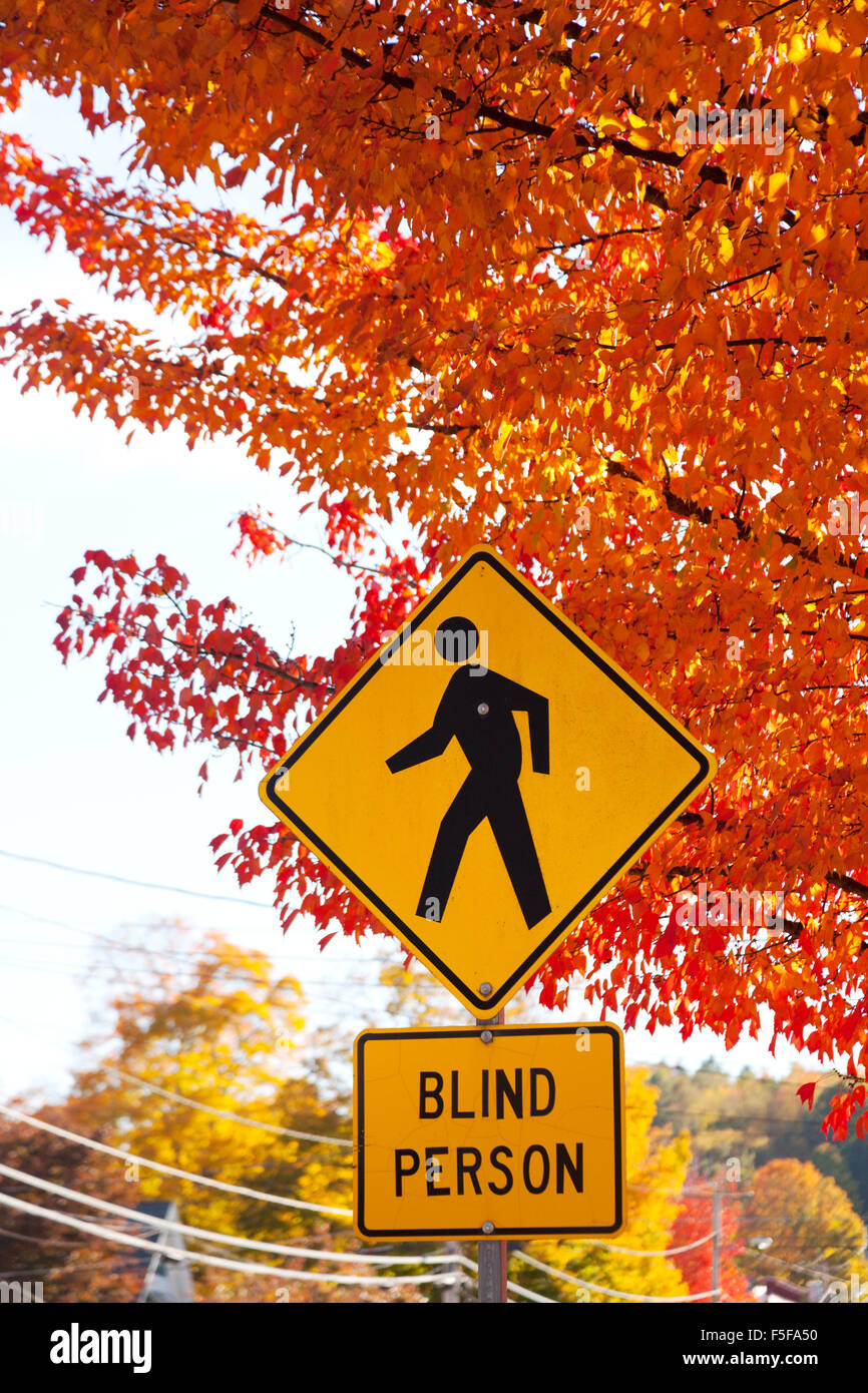 Warnzeichen für Blinde, Vermont, USA Stockfoto