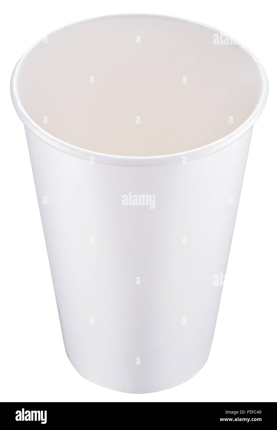 Weiße Kunststoff-Tasse. Datei enthält Beschneidungspfade. Stockfoto