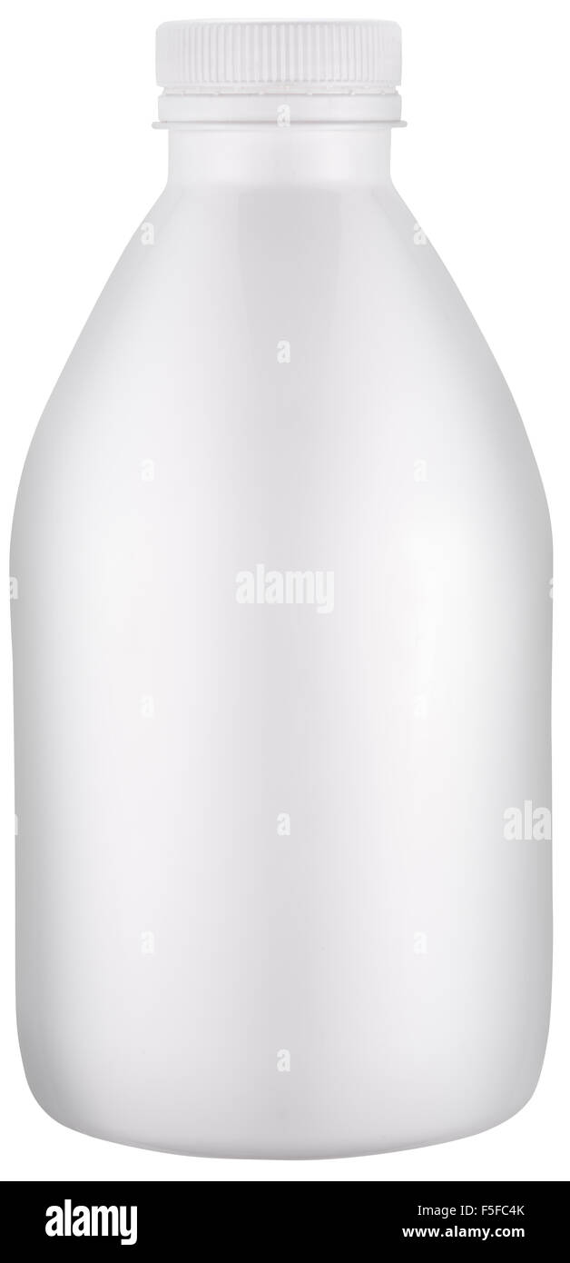 Weiße Kunststoff-Flasche mit Kappe. Datei enthält Beschneidungspfade. Stockfoto