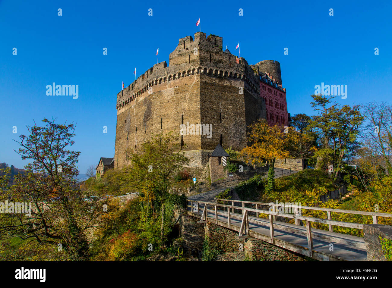 Burg Schönburg Oberwesel, Deutschland, Upper middle Rhine Valley, Stockfoto