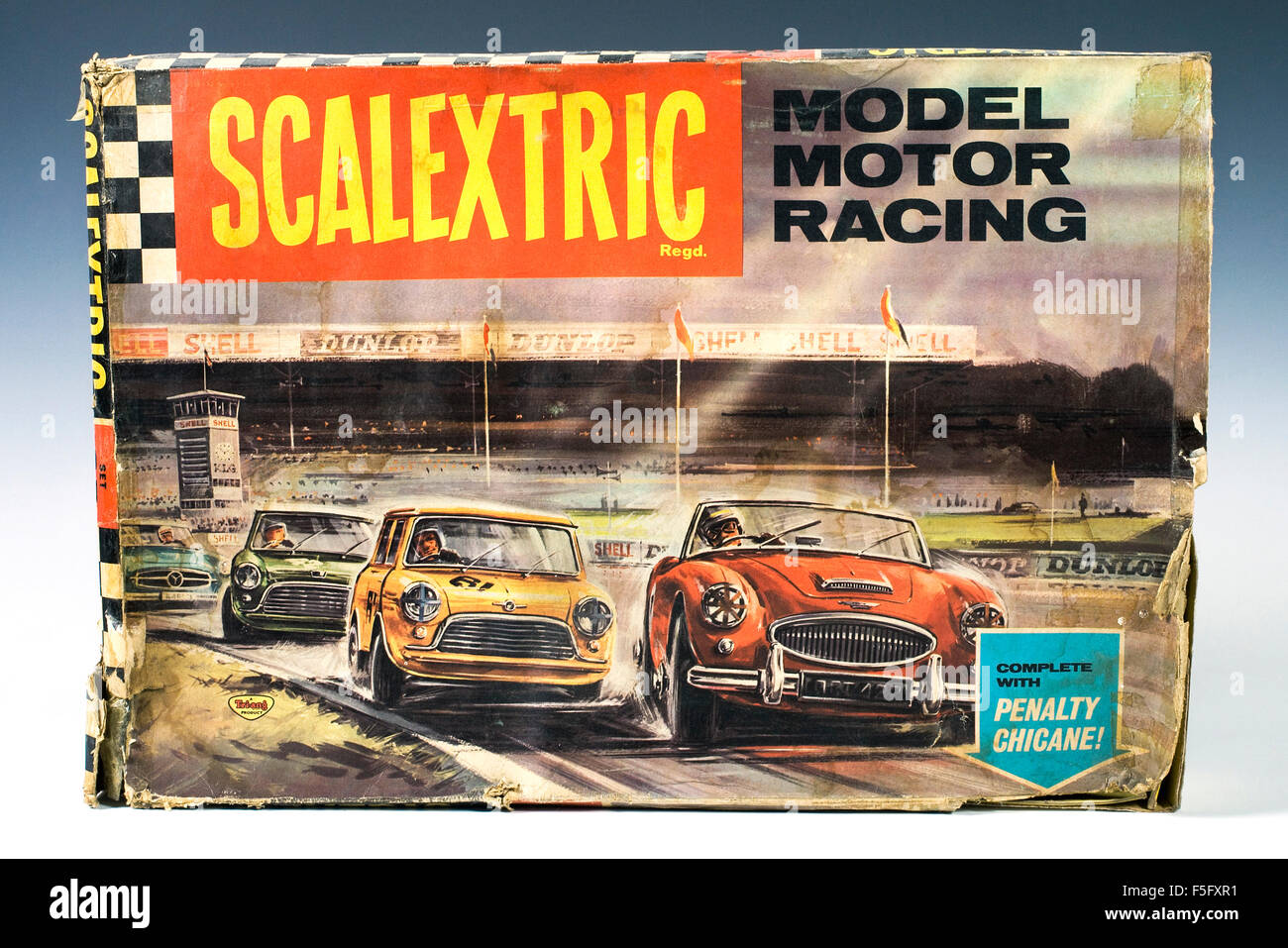 Deckel aus einem 60er Jahre Scalextric Modell Motorsport-Set Stockfoto