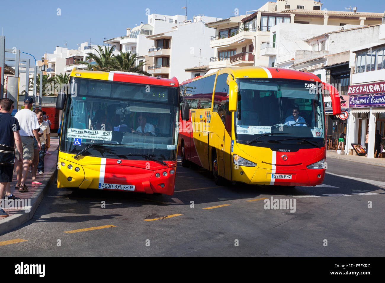 Busbahnhof in Puerto Pollensa auf der Balearischen Insel Mallorca Stockfoto