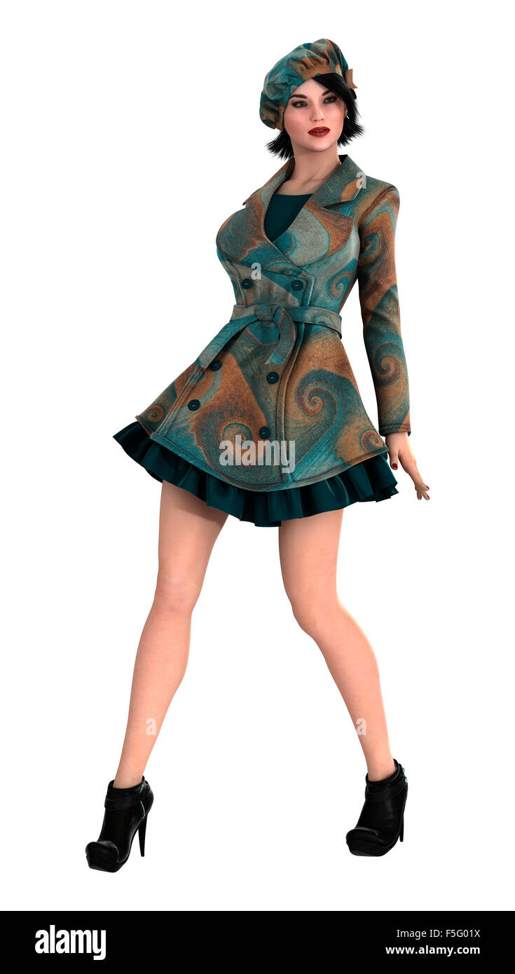 Digitale 3D Rendern einer schönen Vintage Frau isoliert auf weißem Hintergrund Stockfoto