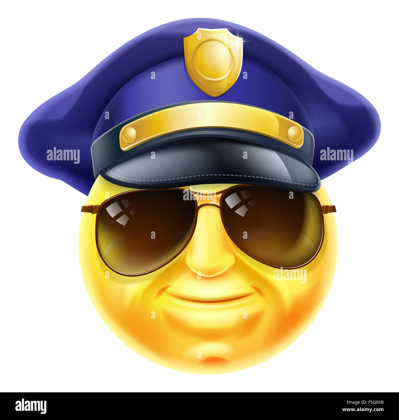 Ein Emoji Emoticon Smiley Gesicht Polizist, Polizisten oder Wachmann Charakter Stockfoto