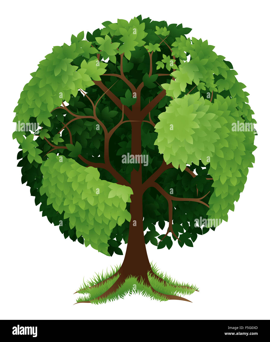 Eine konzeptionelle Darstellung der ein Baum wächst in der Form einer Kugel oder die Erde Stockfoto