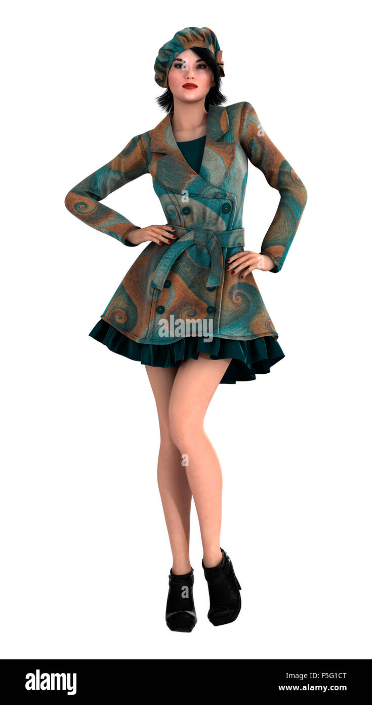 Digitale 3D Rendern einer schönen Vintage Frau isoliert auf weißem Hintergrund Stockfoto