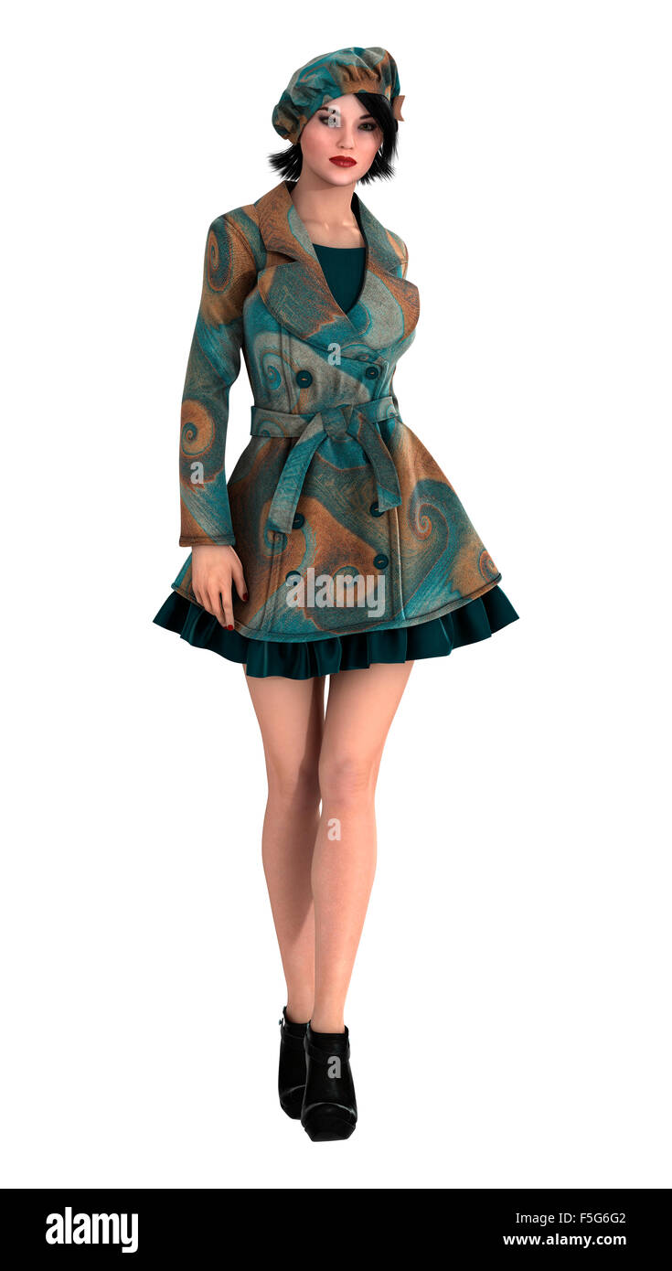 Digitale 3D Rendern einer schönen Vintage Frau isoliert auf weißem Hintergrund Stockfoto