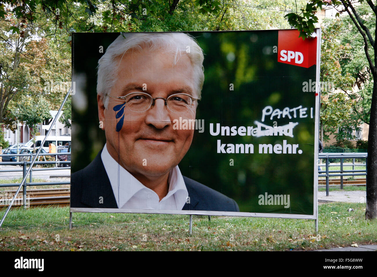 Wahlplakat des Unterlegenen SPD-Kanzlerkandidaten Frank-Walter Steinmeier, Berlin. Stockfoto