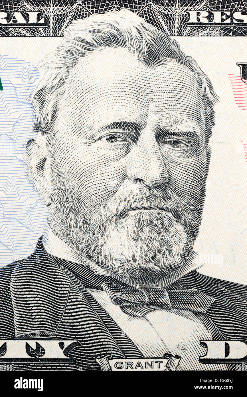Porträt von Ulysses Grant auf fünfzig Dollar Stockfoto