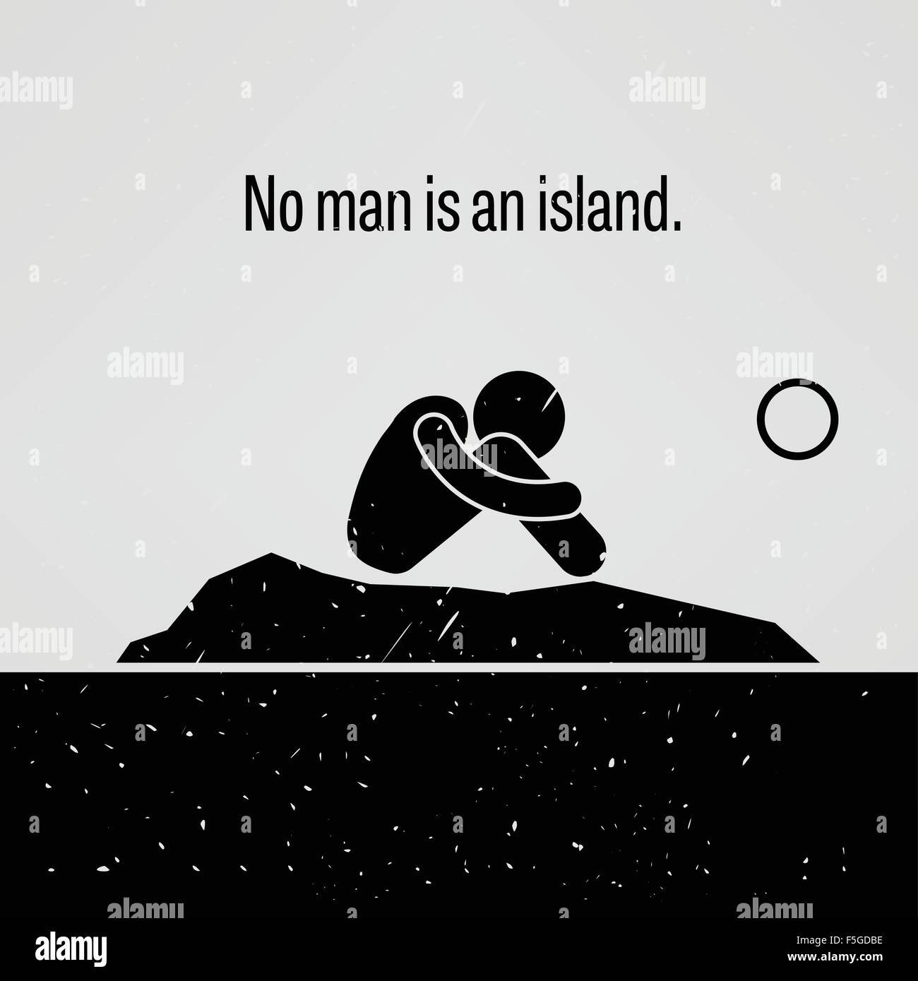 Kein Mensch ist eine Insel Strichmännchen Piktogramm Sprüche Stock Vektor