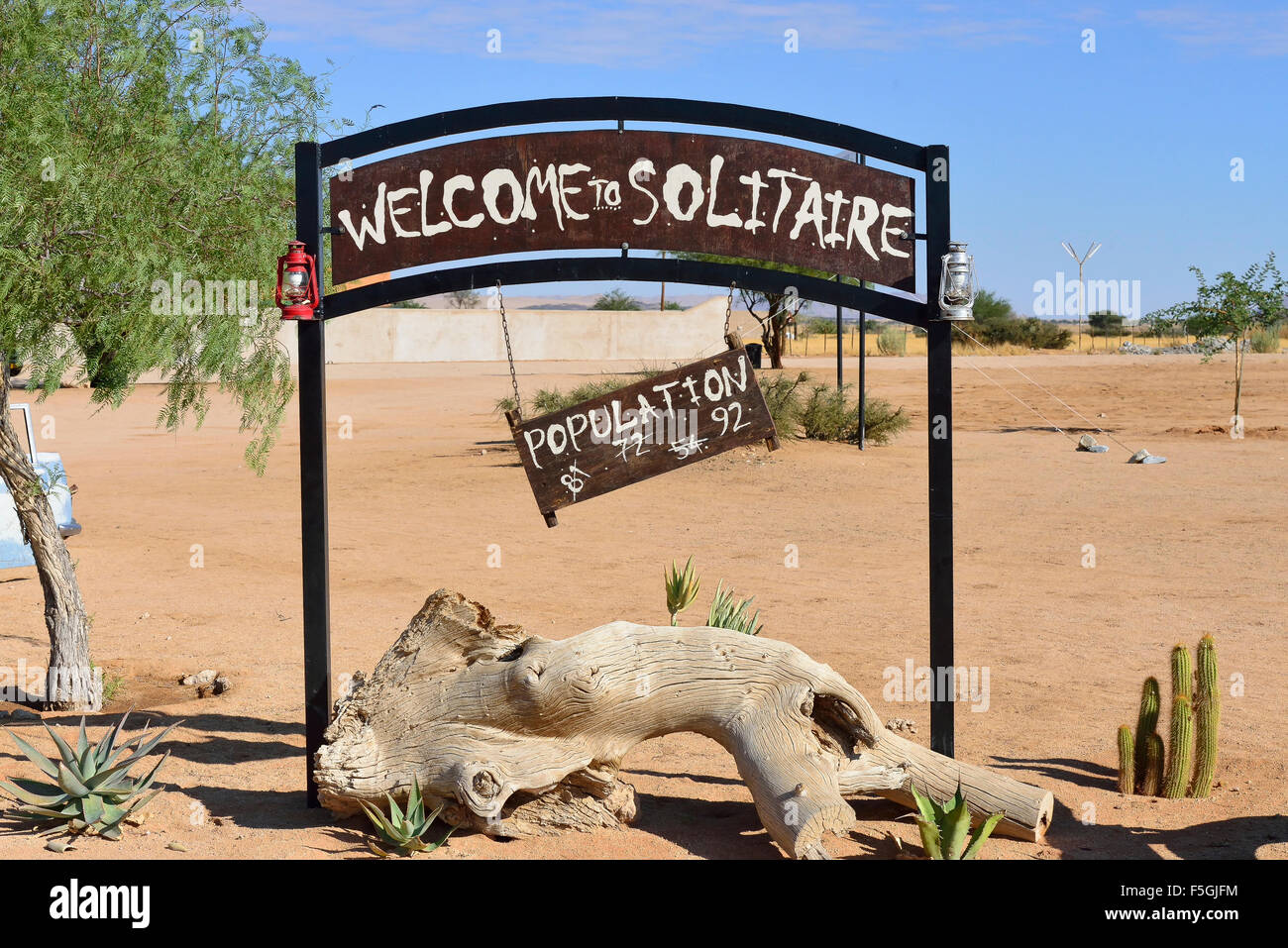 Ortsschild, Solitaire, Namibia Stockfoto