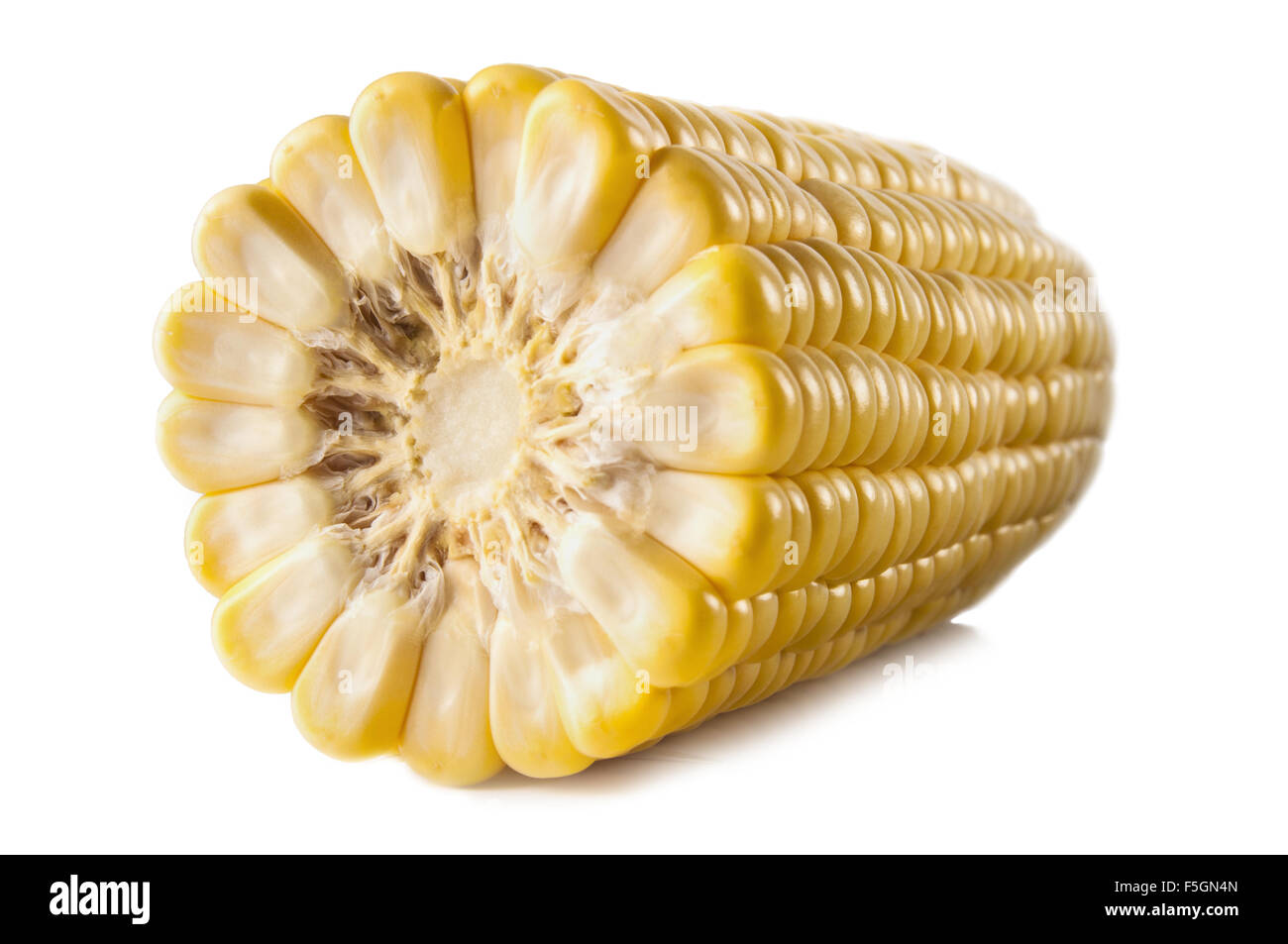 Körner reif Mais hautnah auf weißem Hintergrund Stockfoto
