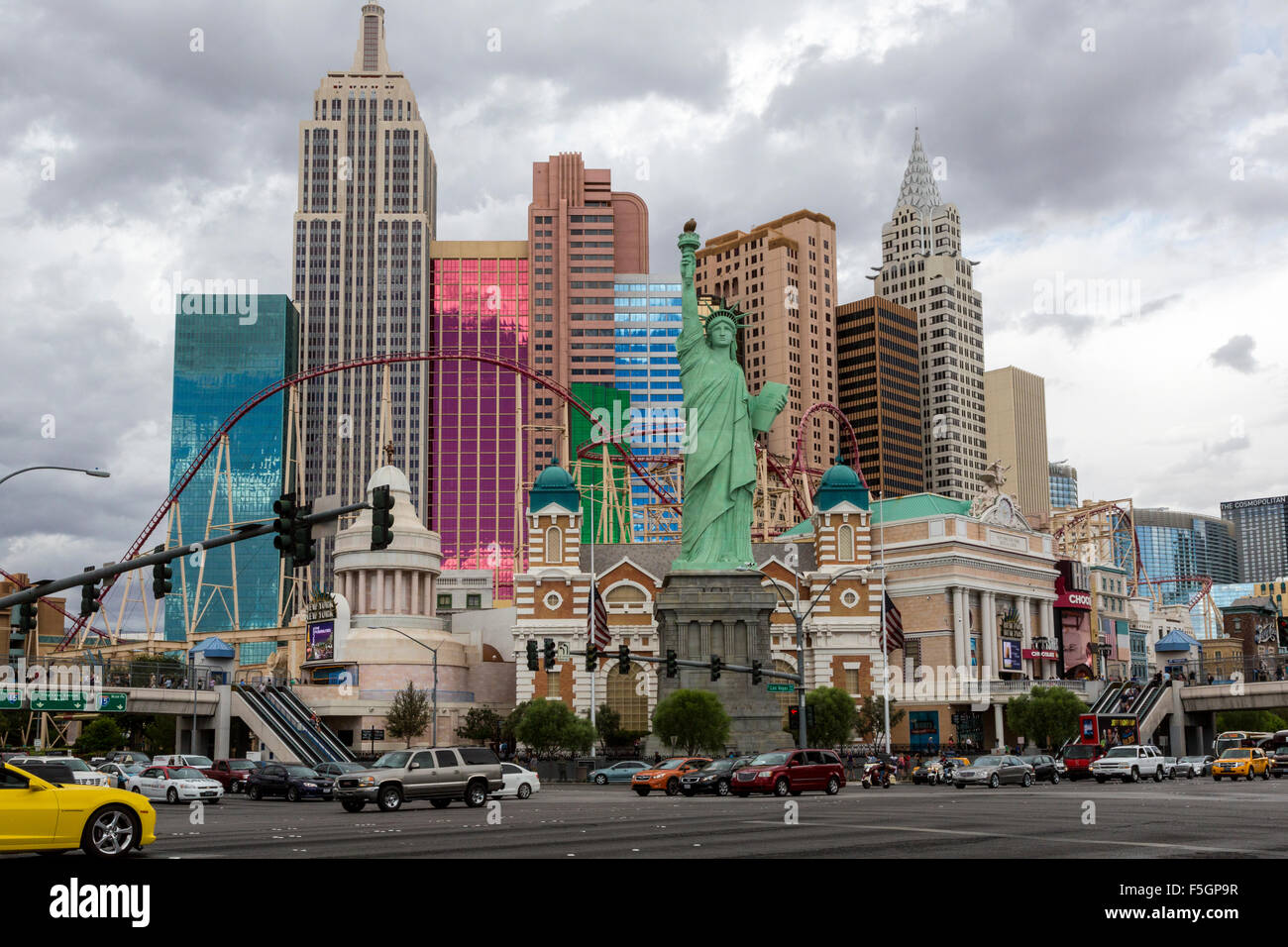 Las Vegas, Nevada.  New York New York Hotel und Casino mit Freiheitsstatue Liberty Replica. Stockfoto