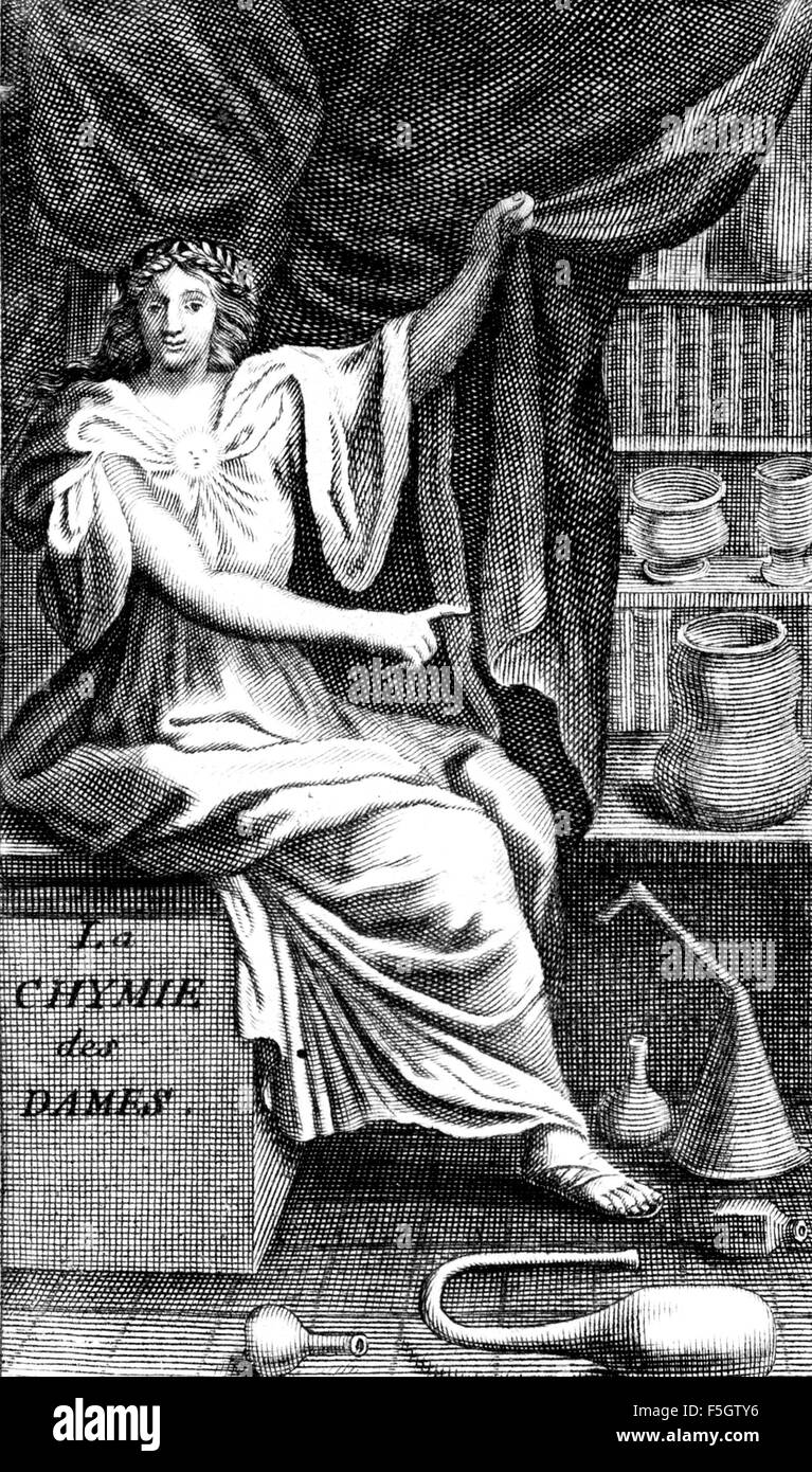 MARIE MEURDAC (c 1610-1680) französischer Chemiker gezeigt auf das Titelbild des Buches 1680 "La Chymie gemeinnützige et Facile, En Faveur des Dames Stockfoto