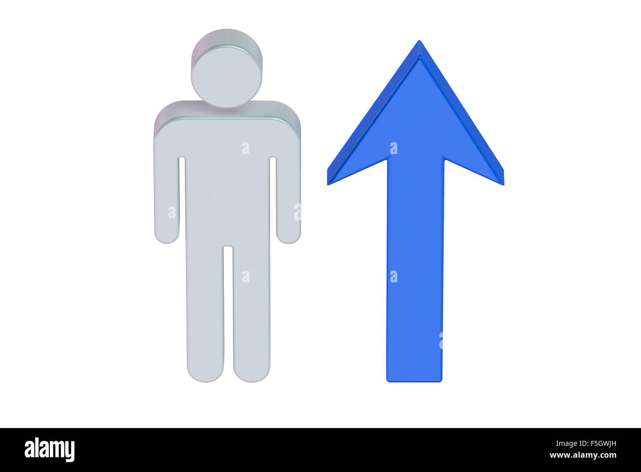 Mann mit wachsender Pfeil isoliert auf weißem Hintergrund Stockfoto