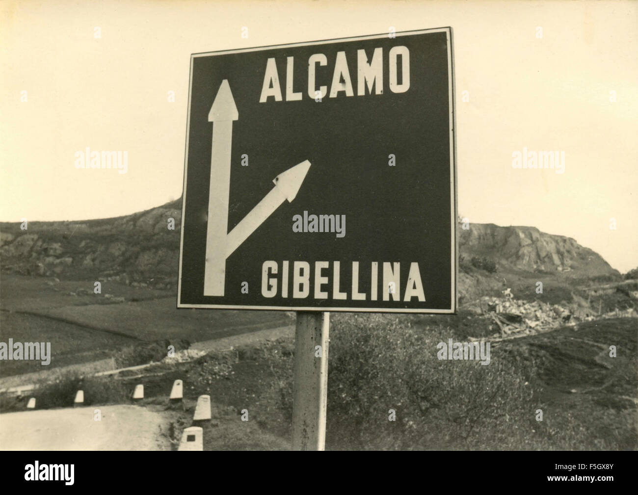 Belice Erdbeben vom Januar 1968: Kreuzung Alcamo - Gibellina Stockfoto