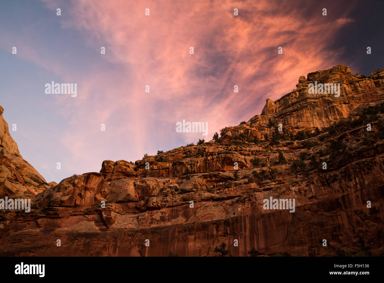 Abend-Farben über Grand Wash, Capitol Reef National Park, Utah Stockfoto