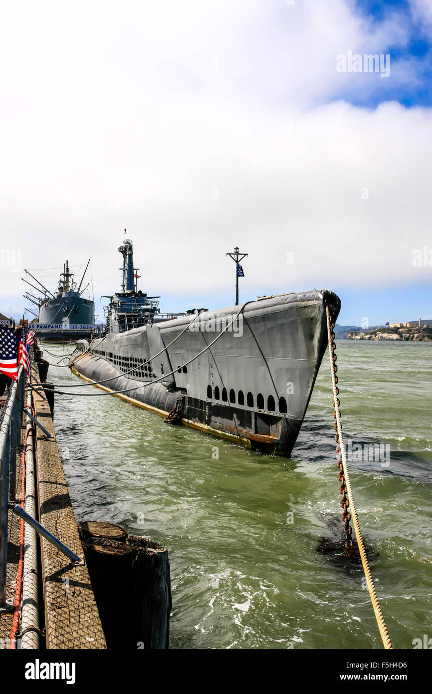 Die USS Pampanito, ein WW2 Balao-Klasse u-Boot gefesselt an Pier 45 am Fishermans Wharf in San Francisco CA Stockfoto
