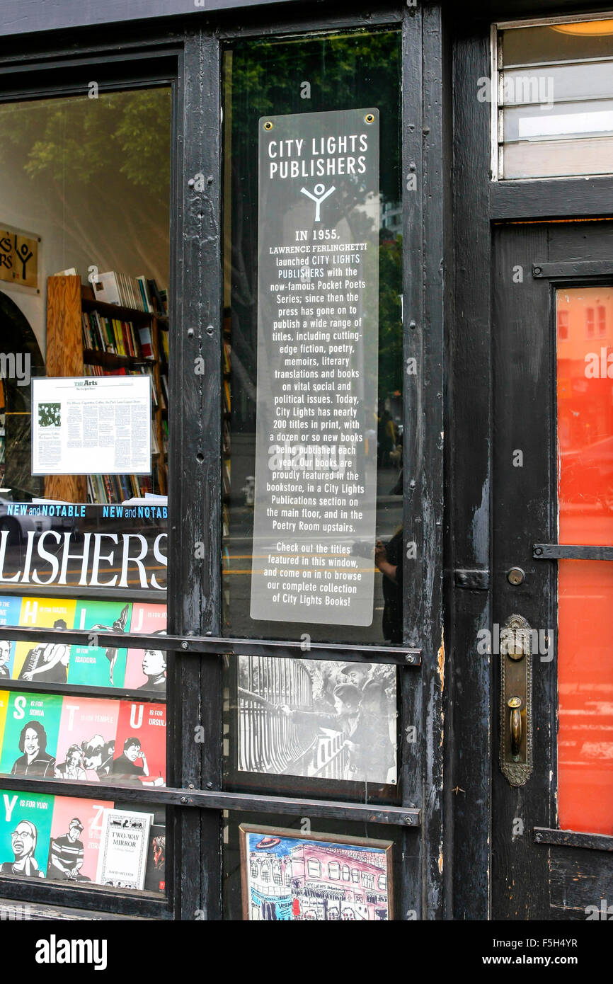 Der berühmte City Lights-Buchhandlung auf der Columbus Avenue in San Francisco CA Stockfoto