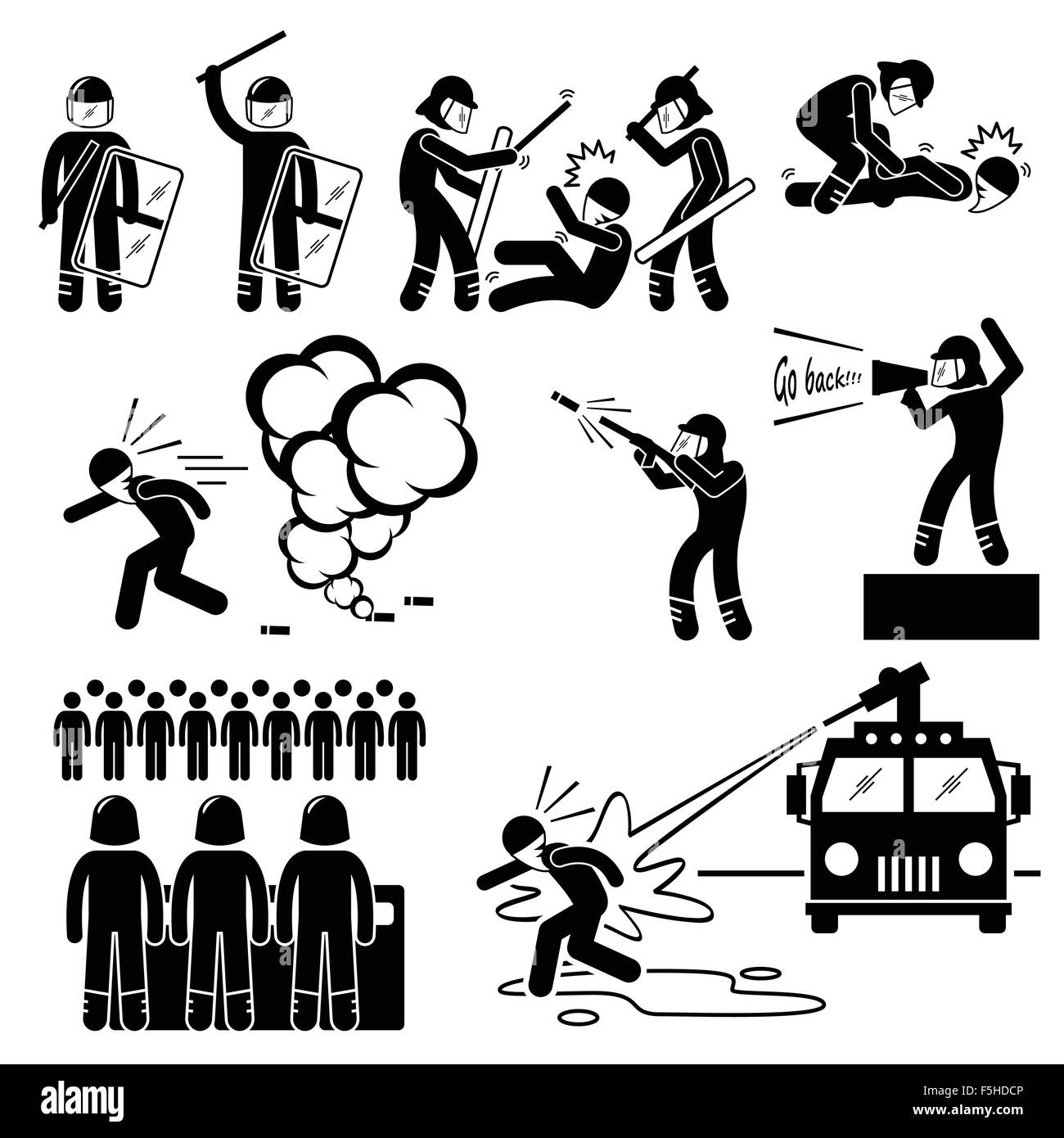 Riot Polizei Strichmännchen Piktogramm Icons Stock Vektor