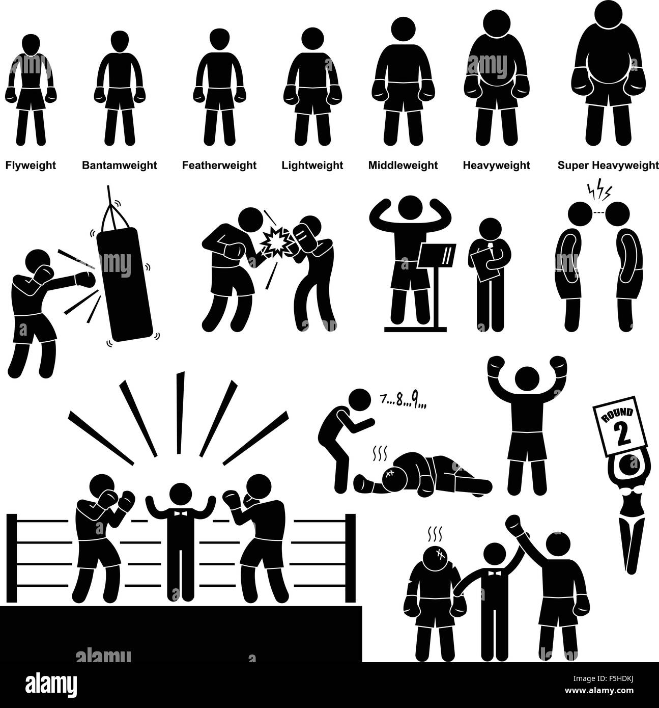 Boxen-Boxer Strichmännchen Piktogramm Symbol Stock Vektor