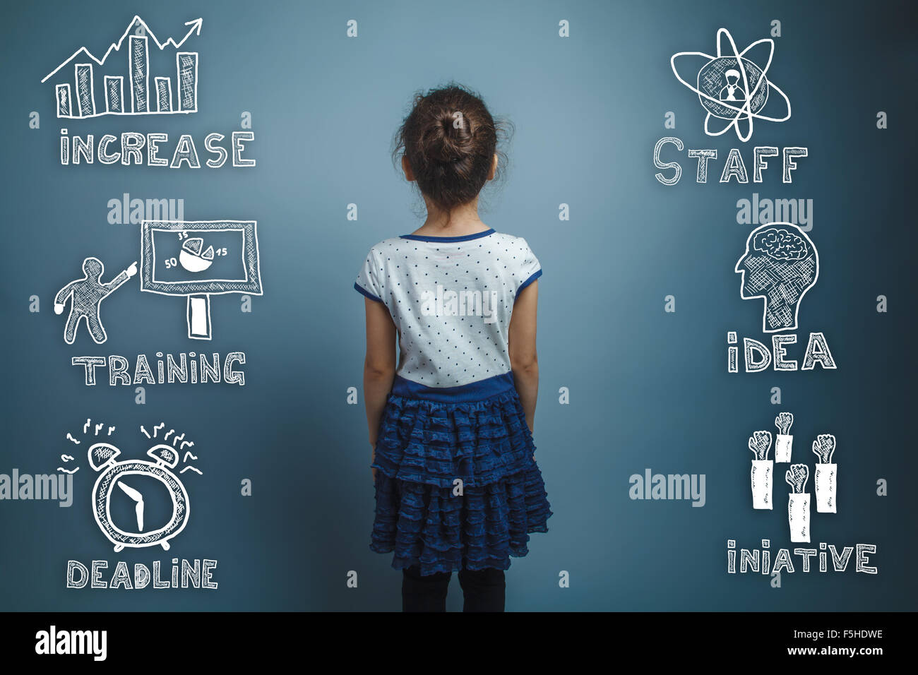 Een Mädchen drehte Skizze Icons Set Geschäftsstrategie Stockfoto