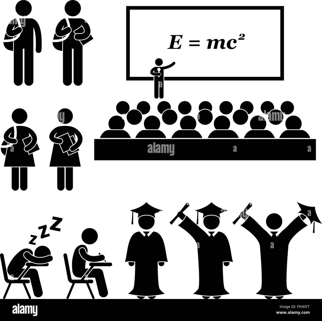 Student Dozent Lehrer Schule College University Graduate Abschluss Strichmännchen Piktogramm Symbol Stock Vektor