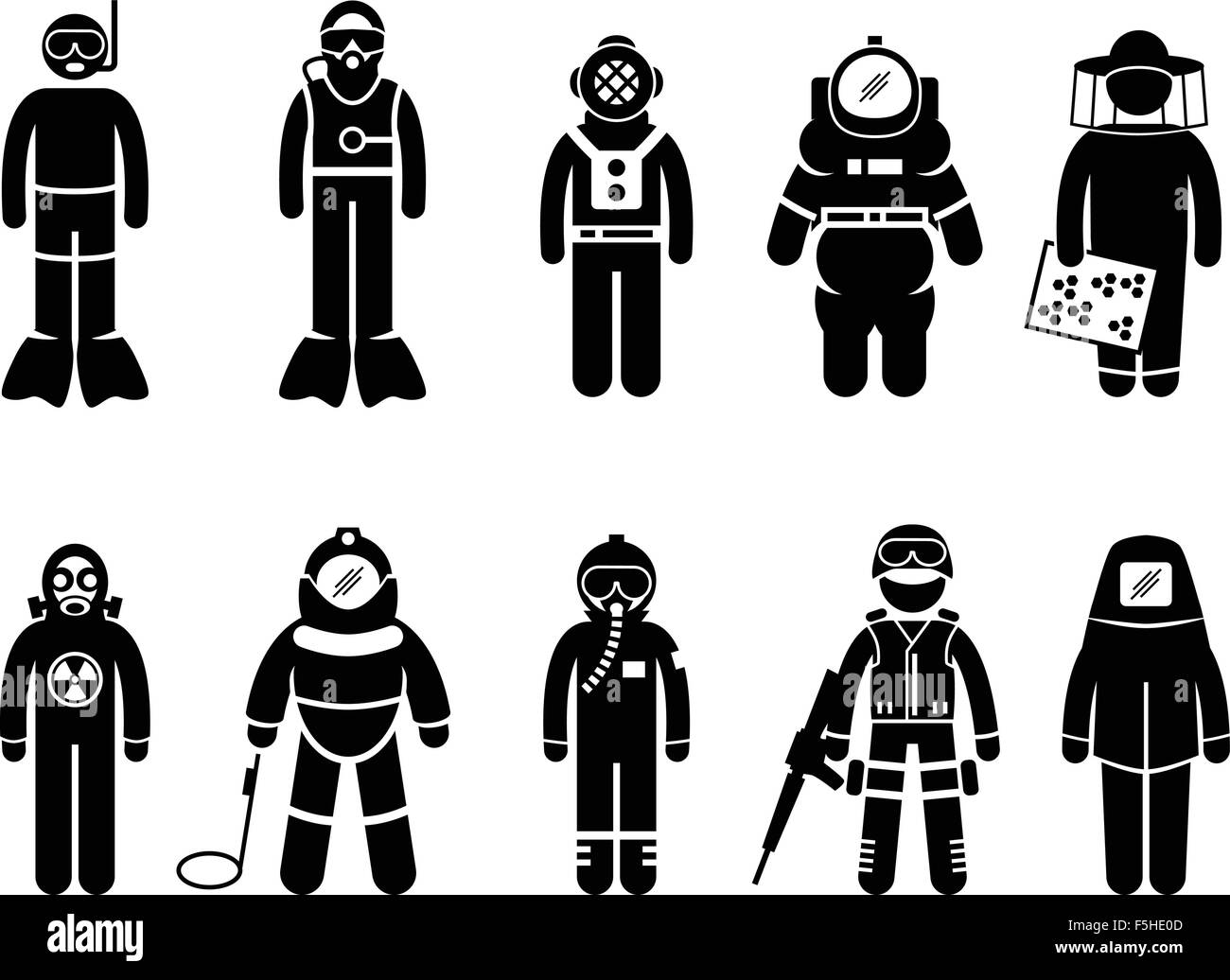 Scuba Diving Dive Deep Sea Raumanzug Biohazard Imker Atombombe Airforce SWAT Vulkan Schutzanzug Gear gleichmäßige Abnutzung Stock Vektor