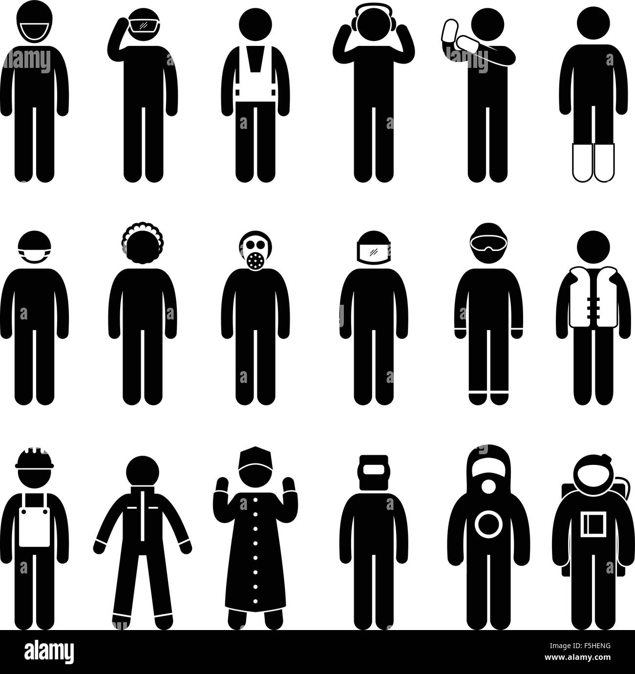 Arbeiter Bau angemessene Sicherheit Kleidung Uniform tragen Tuch Symbol Symbol Zeichen Piktogramm Stock Vektor