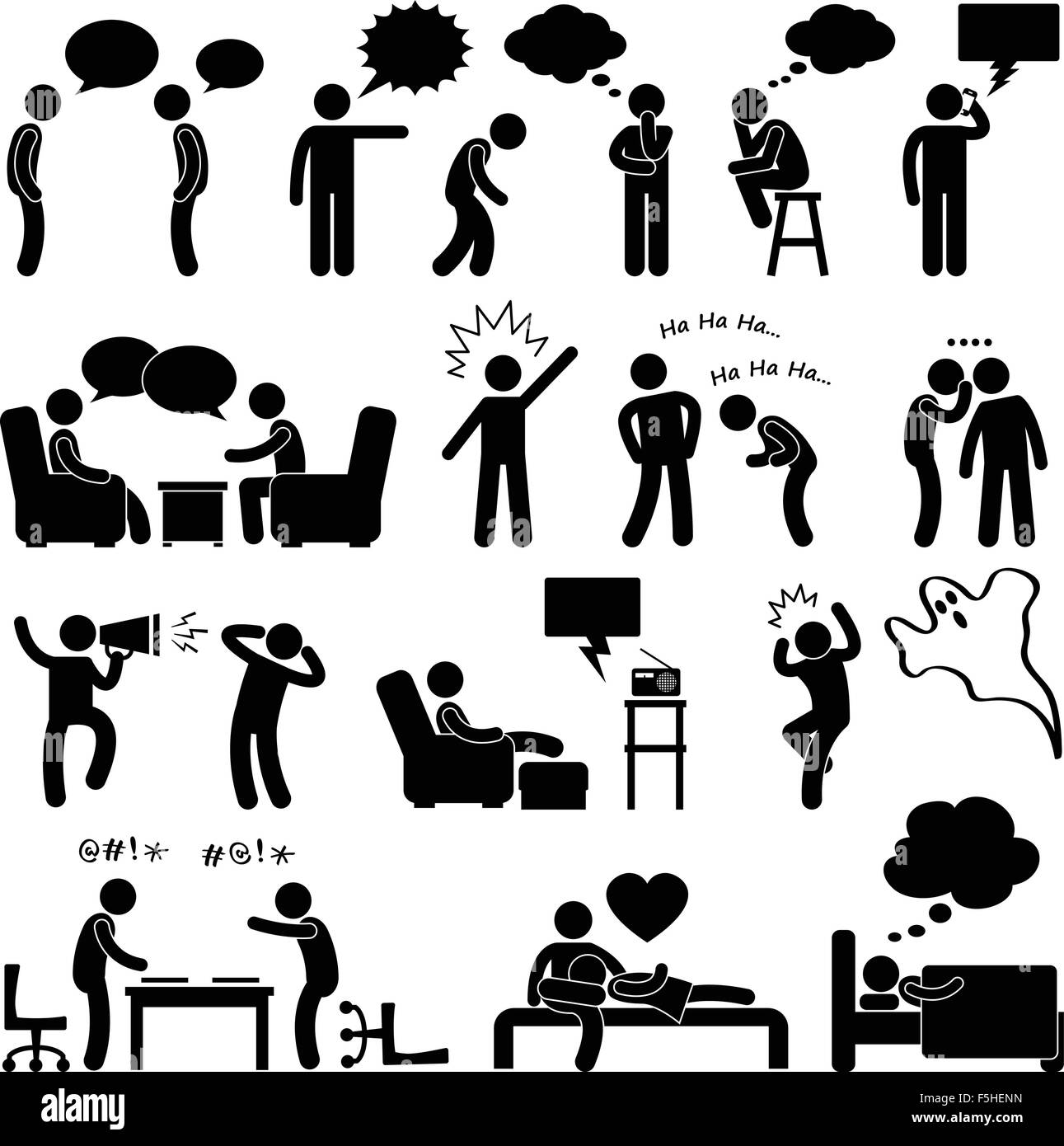 Mann sprechen denken Gespräch dachte Lachen scherzen Flüstern schreien Chat Icon Symbol Zeichen Piktogramm Stock Vektor