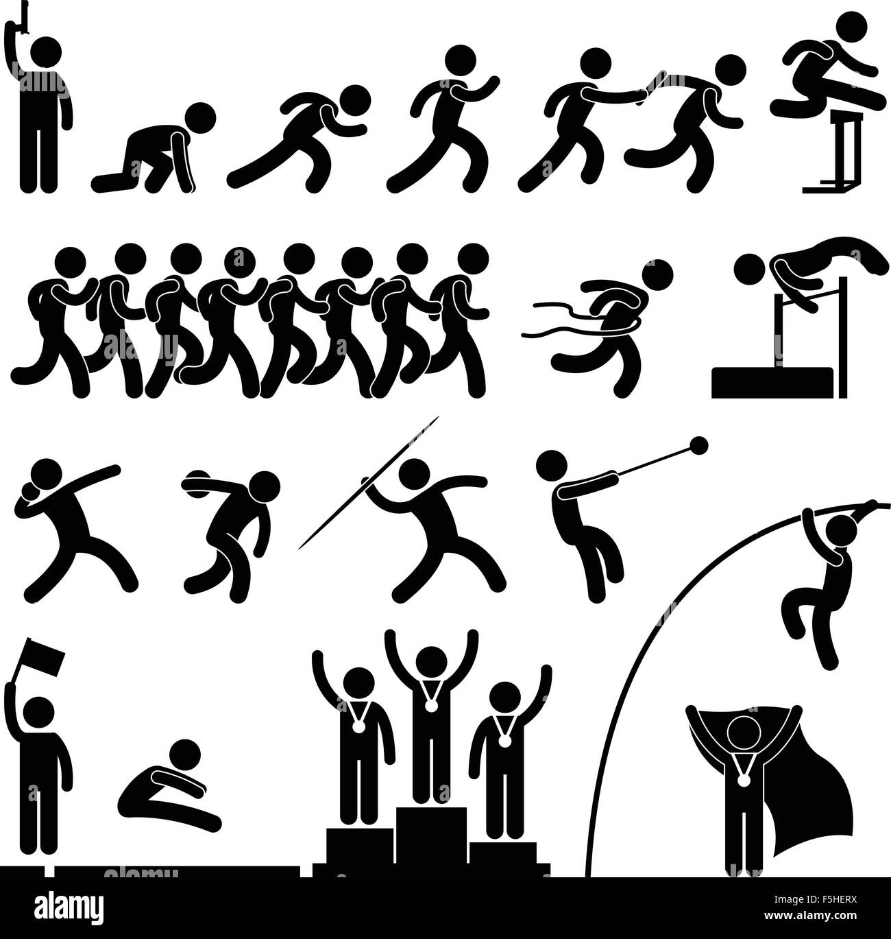 Sportplatz und Track Spiel Sportveranstaltung Gewinner Feier Symbol Symbol Zeichen Stock Vektor
