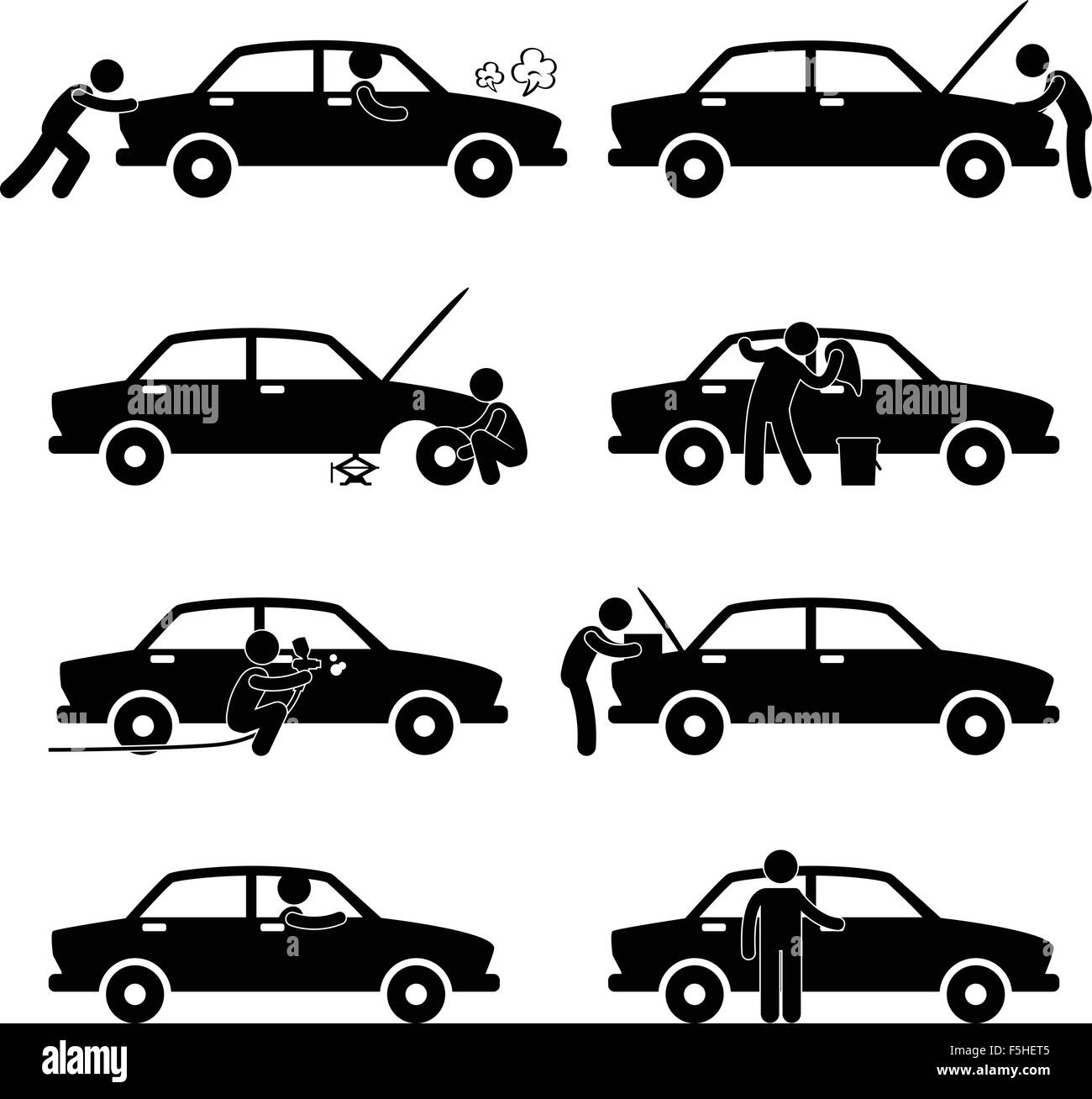 Befestigung prüfen, waschen, Reparatur Malerei Autos Reifen ändern Stock Vektor