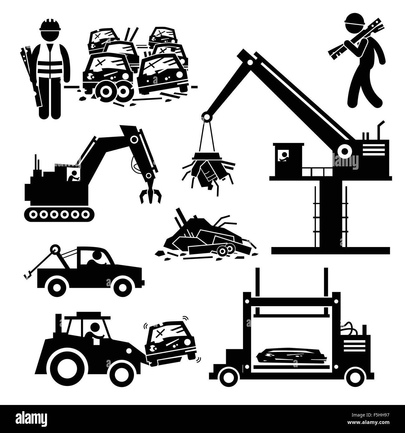 Schrottplatz Schrott Metall Stahl Auto Schrottplatz Piktogramm Stock Vektor