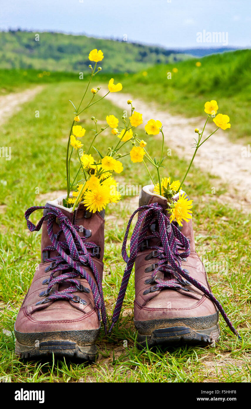 Wanderschuhen unterwegs Stockfoto