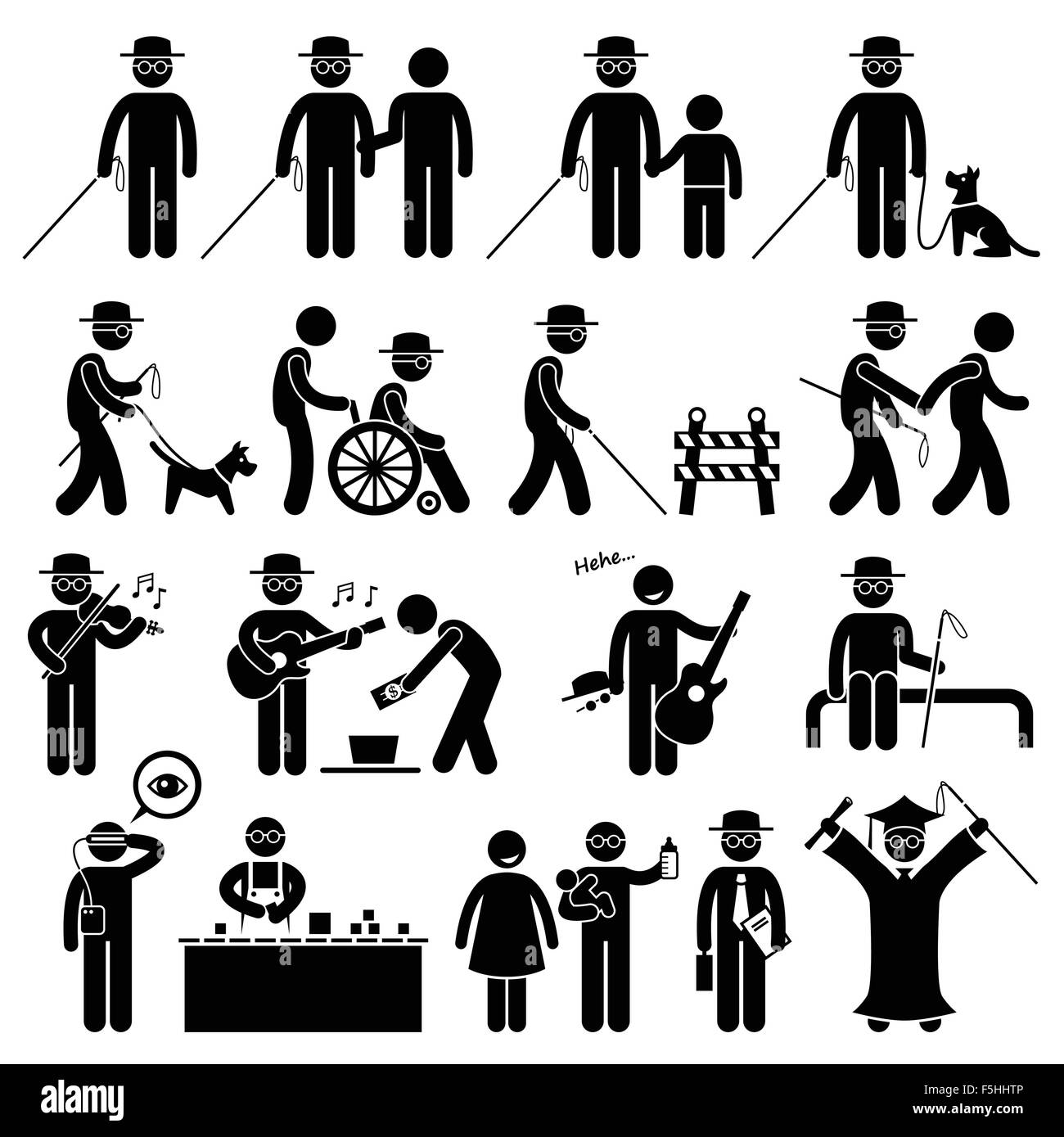 Blinder Mann Handicap Strichmännchen Piktogramm Icons Stock Vektor